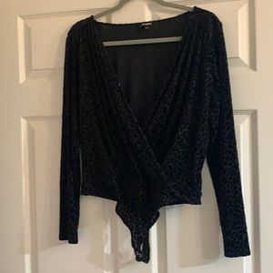 Black Velour Leopard Print Bodysuit
